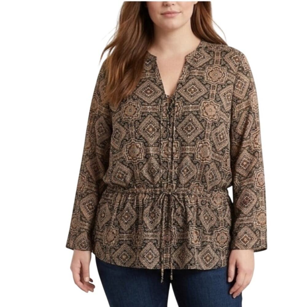 Michael Kors Lace Up Top Womens Sz 14 Brown Medallion Cinch Waist Satin Large